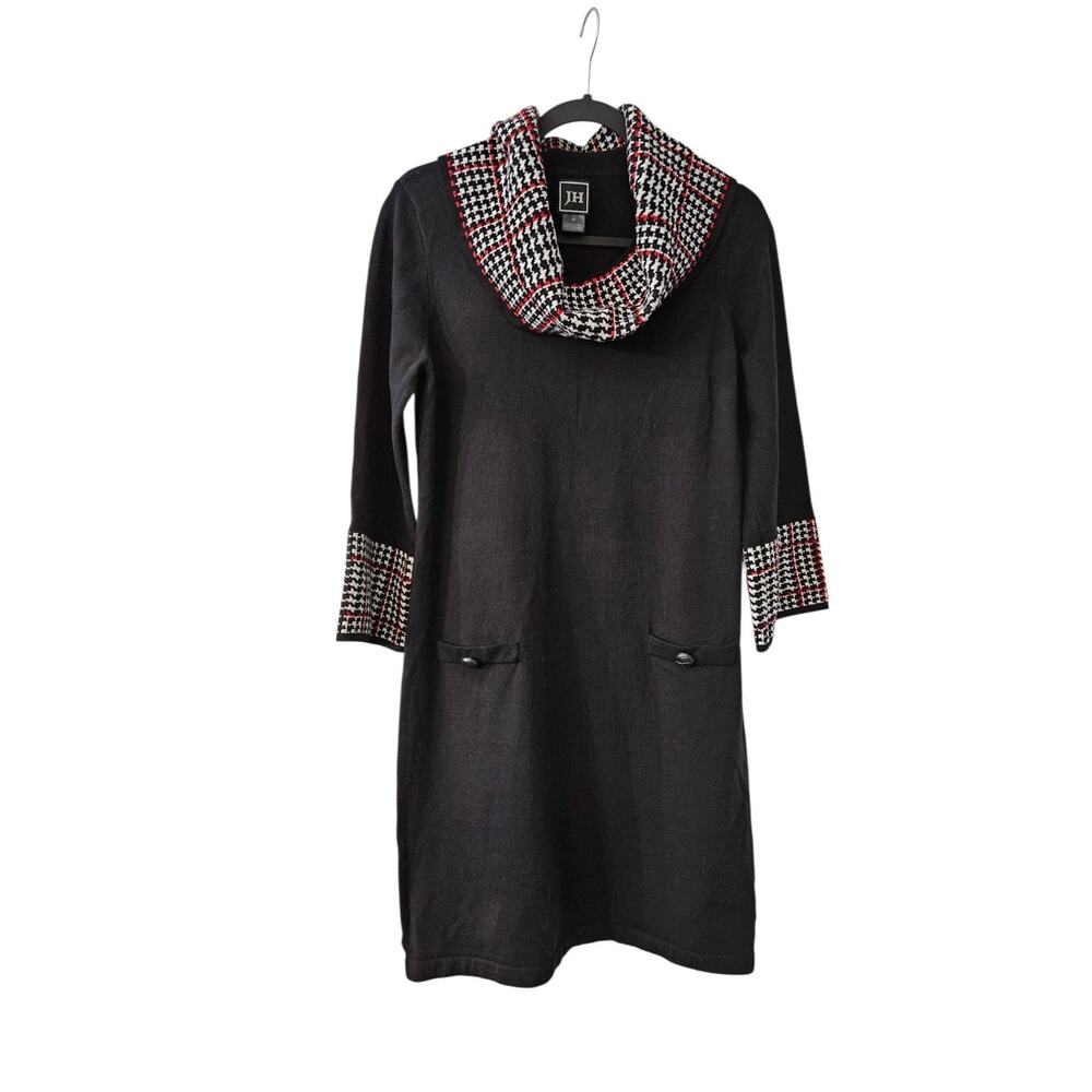 JH Jessica Howard NWT Womens M Sweater Dress Houndstooth 3/4 Sleeve Cowl Neck